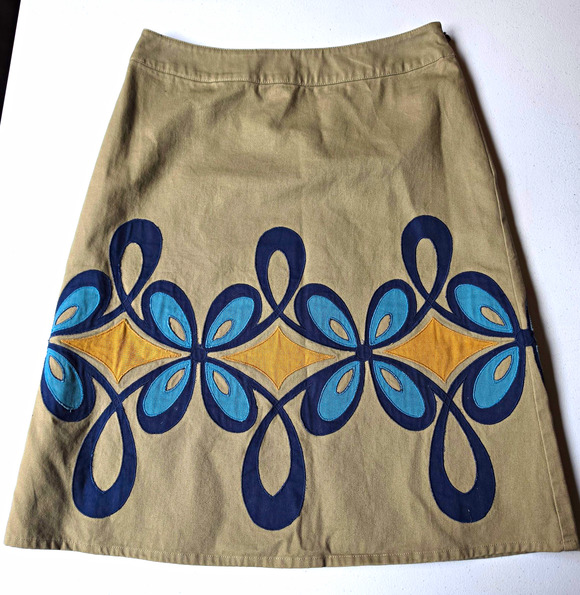 Dresses & Skirts - Boden Beige Blue Geometric Embroidered Lined A-Line Knee Skirt Women US 4